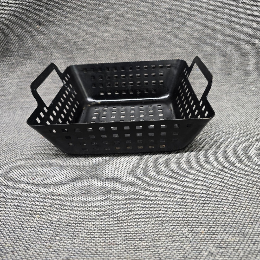 Grill Basket Square BBQ Veggie Tray Small Black Good Metal Perforated
